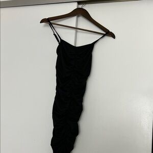 Black Ruched Mini Slip Dress with Spaghetti Straps